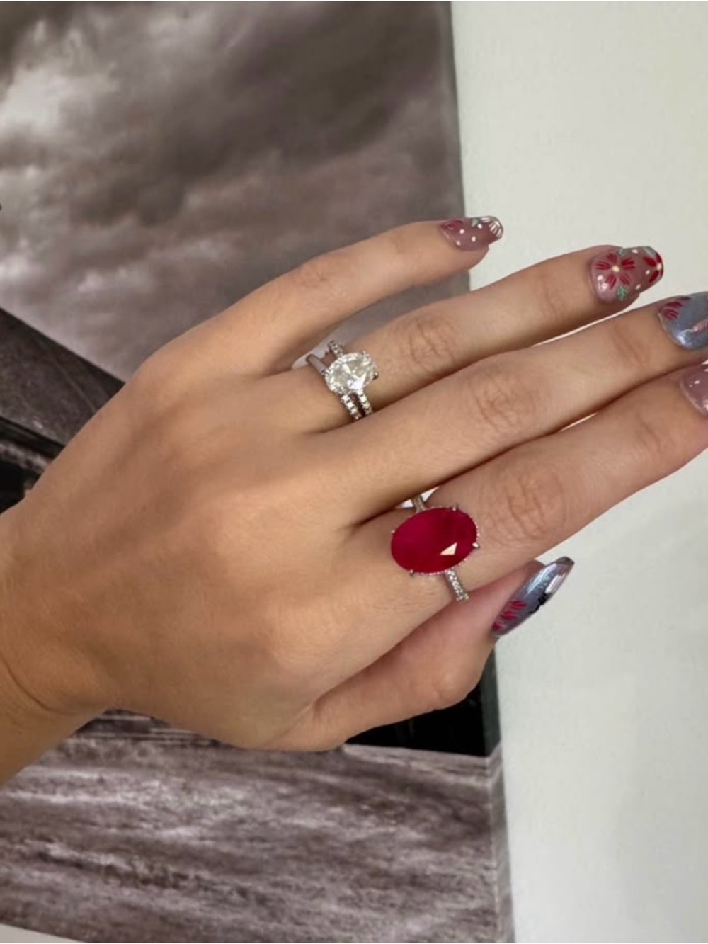 Red Crystal Solitaire Cocktail Ring - Women Jewelry size 7
